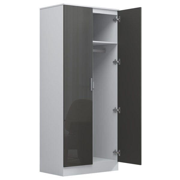 Reflect 2pc Wardrobe Bundle - 2 Door Corner + 2 Door Mirror - Grey Gloss & Matt White - H: 180cm x W: 179cm x D: 103cm - Image 7