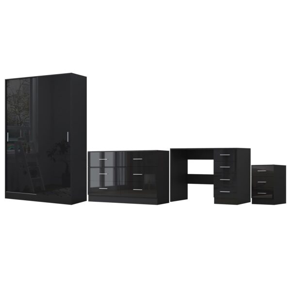 REFLECT Gloss 4pc Set - 2 Door Sliding Wardrobe + Wide Chest + Bedside + Desk - Image 22