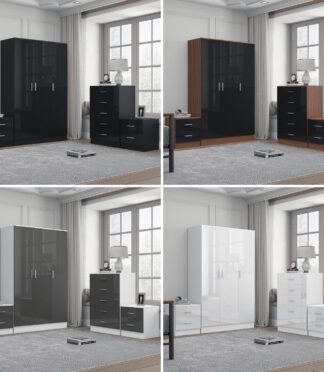 REFLECT Gloss 4pc Bedroom Set - 3 Door Wardrobe + 5 Draw Chest + 2 Bedsides