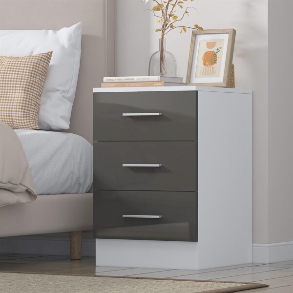 REFLECT High Gloss Bedroom Furniture Wardrobe Chest Bedside Desk in Grey/White - Image 36