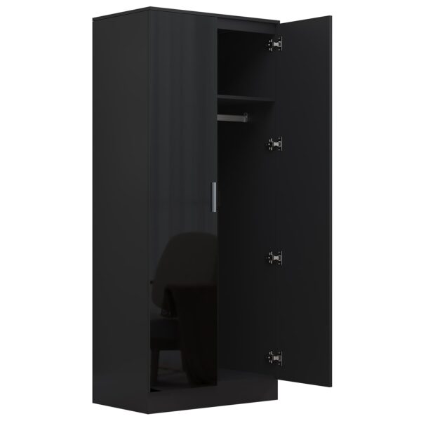 Reflect 2 Door Mirrored Wardrobe - Black Gloss & Black Oak - Hanging Rails & Shelves - H: 180cm x W: 76cm - Modern Sleek Design - Image 3