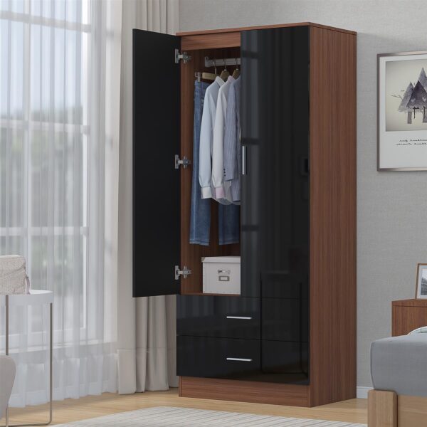 REFLECT High Gloss Bedroom Furniture Wardrobe Chest Bedside Desk - Black/Walnut - Image 63