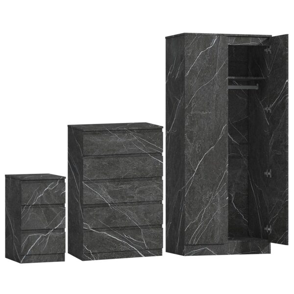 ZITA Grey Marble Effect 3 Piece Set - 2 Door Wardrobe, 5 Drawer Chest & 3 Drawer Bedside, Stylish Bedroom Storage - Image 7