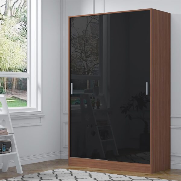 REFLECT High Gloss Bedroom Furniture Wardrobe Chest Bedside Desk - Black/Walnut - Image 75