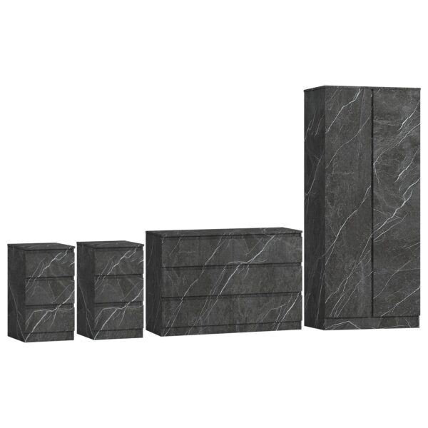 ZITA Grey Marble Effect 4 Piece Bedroom Set - Wardrobe, 6 Drawer Chest & 2 Bedside Tables, Stylish Bedroom Furniture - Image 4