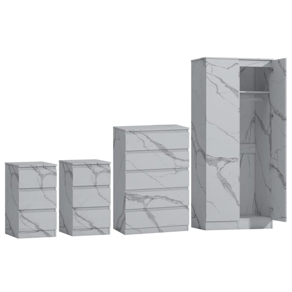ZITA White Marble Effect 4 Piece Bedroom Set - 2 Door Wardrobe, Tall Chest & 2 Bedside Tables, Stylish Storage Solution - Image 5