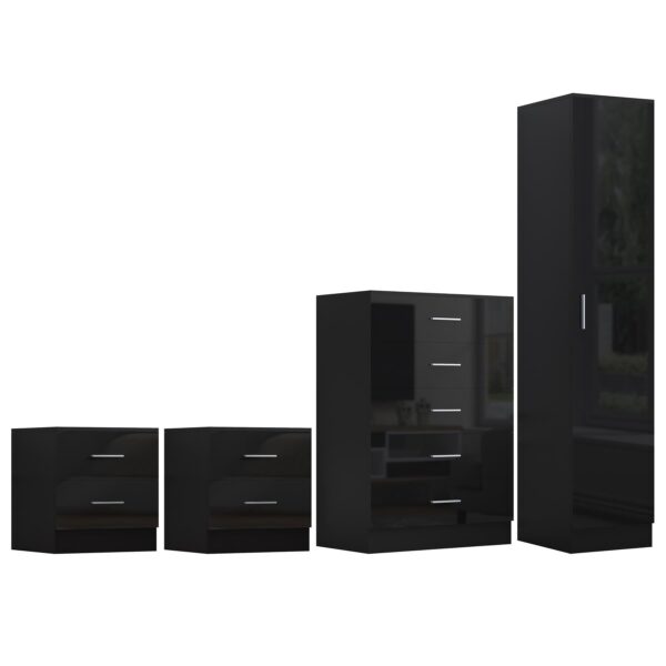 Reflect 1 Door Plain Wardrobe, 5 Drawer Chest, 2x 2 Drawer Bedsides - Black Gloss & Black Oak - Modern Bedroom Furniture Set - Image 6