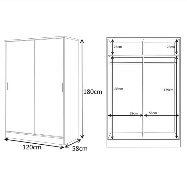 Reflect 2 Door Sliding Wardrobe, 6 Draw Wide Chest, 2x3 Drawer Bedsides - White Gloss & Matt White - Modern Bedroom Furniture Set - Image 8