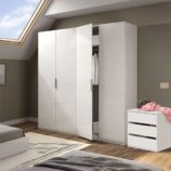 MAX Wardrobe 4 Door White 180cm + ARC 3 Drawer Internal Chest Storage Set.