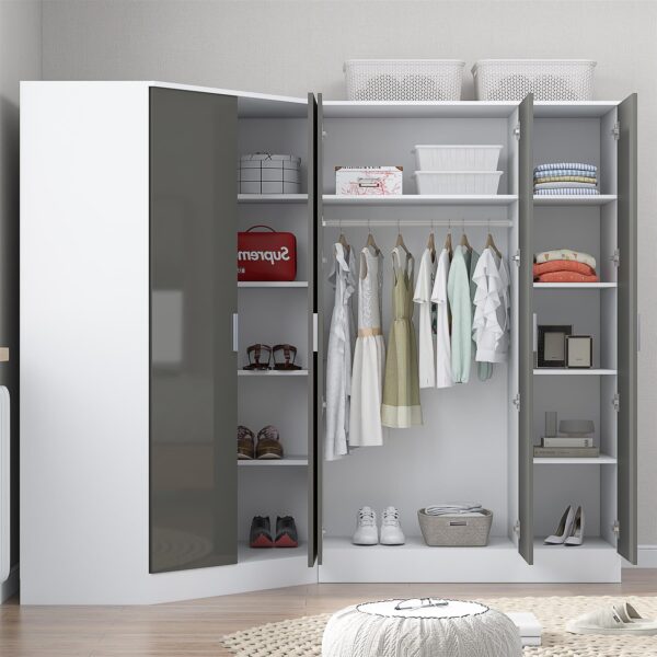 REFLECT Gloss 5 Door Wardrobe Bundle - 2 Door Corner + 3 Door Mirror Bedroom Set - Image 34