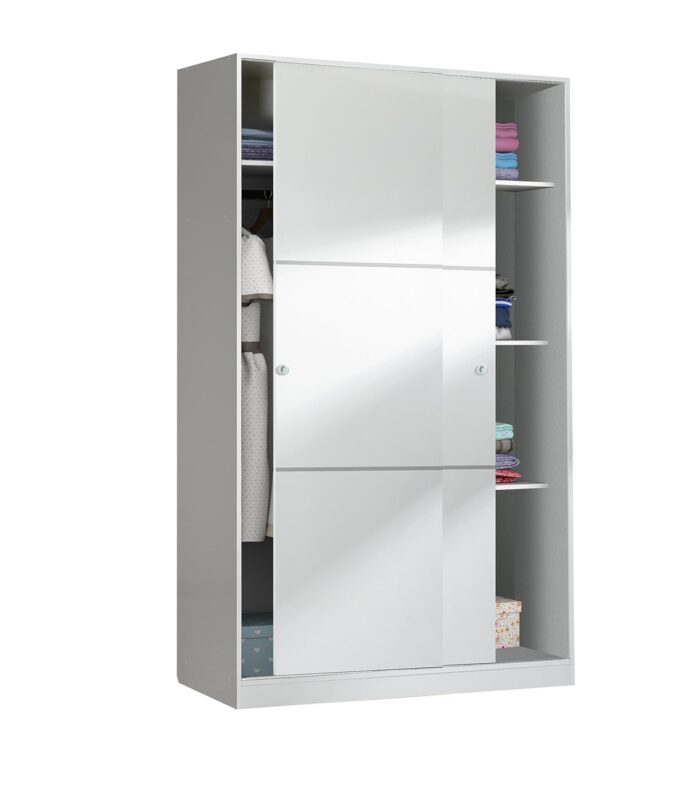 TOP White 2 Door Large Modern Sliding Bedroom Wardrobe - H: 200cm x W: 120cm x D: 50cm.