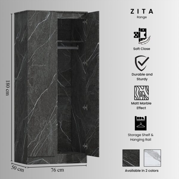 ZITA Grey Marble Effect 4 Piece Bedroom Set - 2 Door Wardrobe, Tall Chest & 2 Bedside Tables, Stylish Storage Solution - Image 6