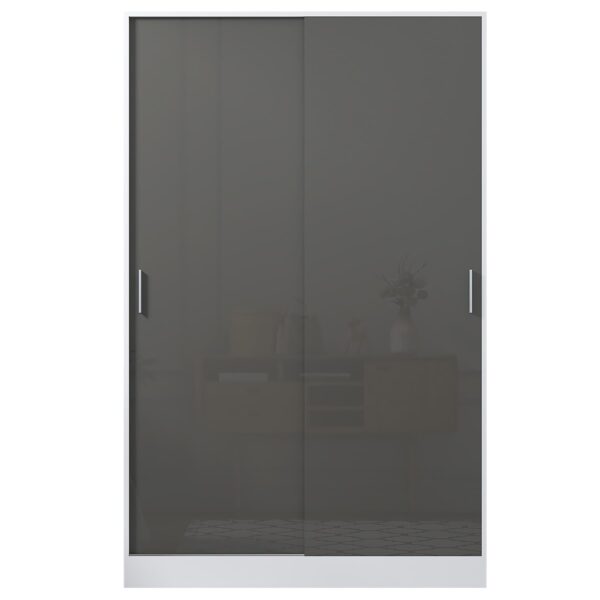 Reflect 2 Door Sliding Wardrobe - Grey Gloss & Matt White - Hanging Rails & Shelves - H:180cm x W: 120cm x D: 58cm - Modern Design - Image 5