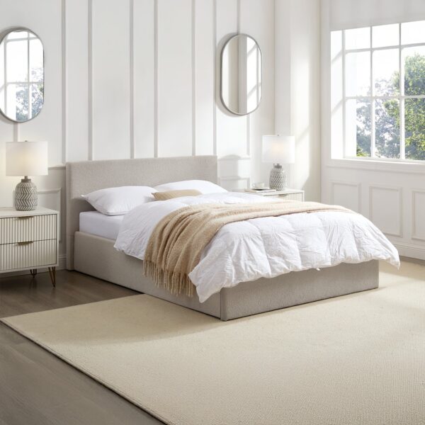 TEDDY Boucle Gas Lift Ottoman Storage Bed in Beige with 4 Size + Mattress Option - Image 65
