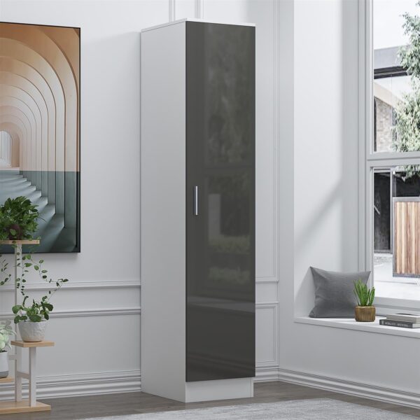 Reflect 1 Door High Gloss Wardrobe - Grey & White, Durable Melamine Finish - Modern Bedroom Storage - Single Door Wardrobe - Image 8