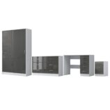 REFLECT Gloss 4pc Set - 2 Door Sliding Wardrobe + Wide Chest + Bedside + Desk.