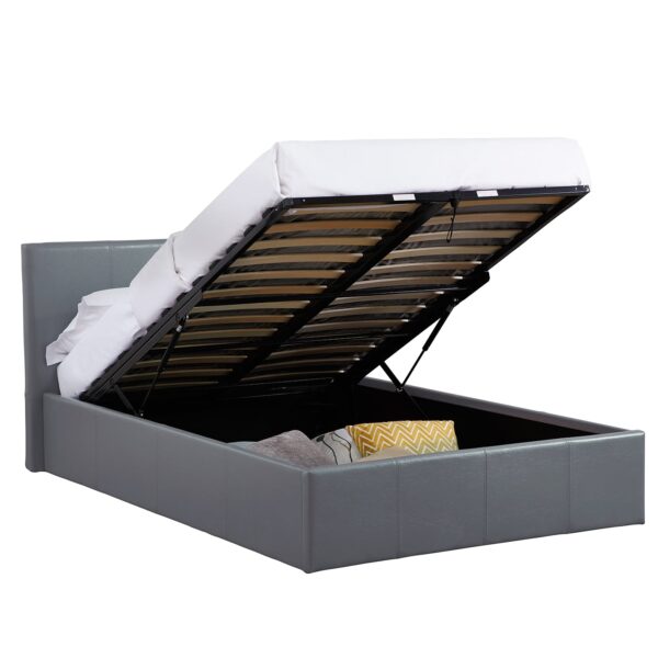 LUNA 5FT King Grey Ottoman Storage Bed with Gas Lift - Faux Leather Fabric & Sprung Slats Base - L: 213cm x W: 168cm x H: 88.5cm - Image 2