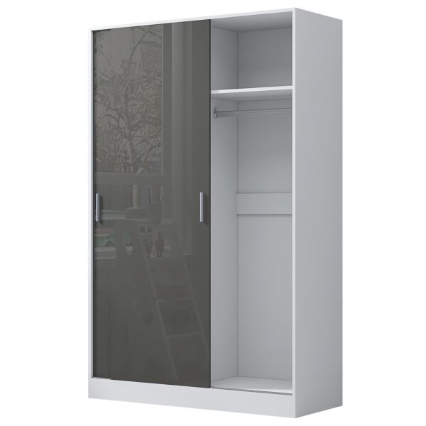 Reflect 2 Door Sliding Wardrobe - Grey Gloss & Matt White - Hanging Rails & Shelves - H:180cm x W: 120cm x D: 58cm - Modern Design - Image 8