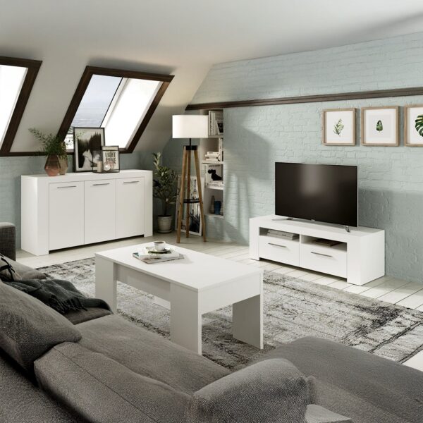 AMBIT White Dual Zone Under TV Unit - Modern Media Entertainment Cabinet - H: 43cm x W: 120cm x D: 42cm - Image 3