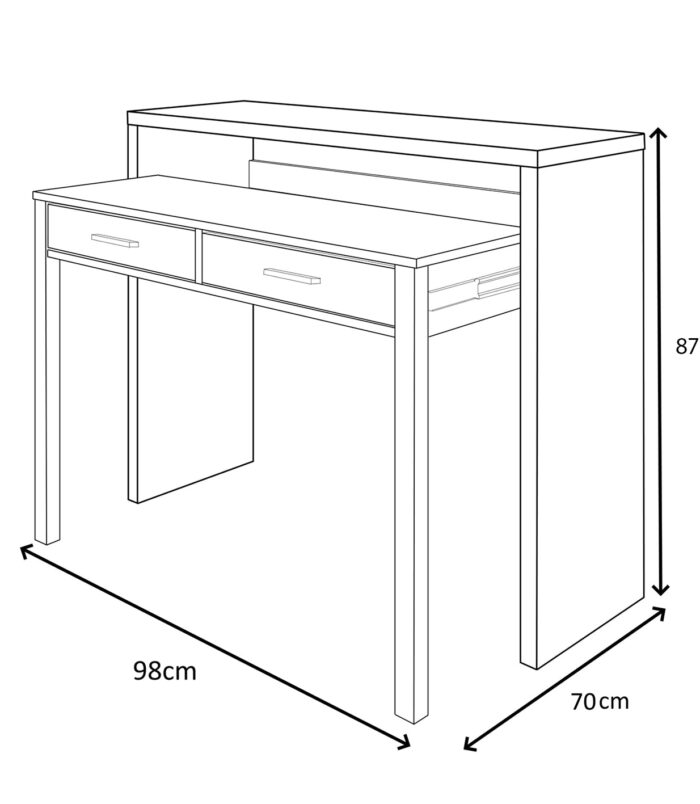 AMBRA Extending Computer Desk with 2 Storage Drawers - Home Office & Console Table for Bedroom, Living Room, Hallway - White/Grey.