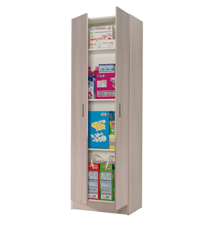 Vita Oak 2 Door 4 Shelf Kitchen Utility Room Cabinet - Modular Cleaning Storage - H: 180cm x W: 59cm x D: 37cm.