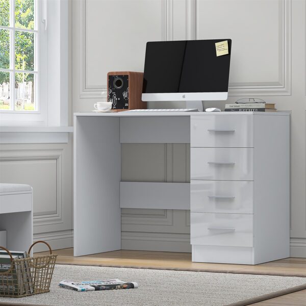 Reflect 4 Drawer Desk - White Gloss & Matt White - Modern Bedroom Storage for Vanity, Work or Study - H:72cm x W: 99cm x D: 39.5cm