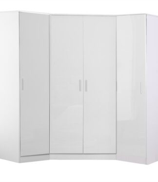 Reflect 3pc Wardrobe Bundle - 2 Door Corner + 2x 1 Door Plain - White Gloss & Matt White - H: 180cm x W: 179cm x D: 103cm