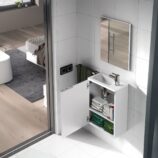 Gloss White 40cm Bathroom Vanity Unit with Sink and Mirror- Compact Basin Cabinet for Small Bathrooms.