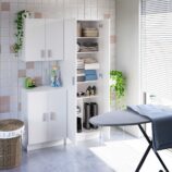 Vita White 2 Door Shoe & Boot Cupboard - Modular Kitchen Utility Room Cleaning Cabinet - H: 180cm x W: 59cm x D: 37cm.