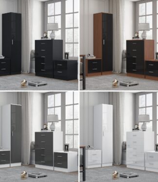 REFLECT Gloss 4pc Bedroom Set - 1 Door Wardrobe + 5 Draw Chest + 2 Bedsides