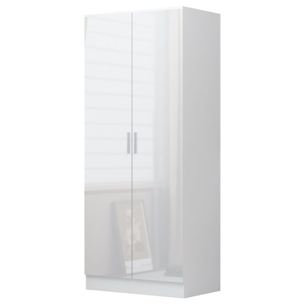 Reflect 2 Door Plain Wardrobe, 5 Drawer Chest, 2x 2 Drawer Bedsides - White Gloss & Matt White - Modern Bedroom Furniture Set - Image 6