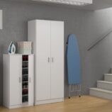 BALTIC Tall White Bathroom Storage Cabinet with 2 Doors- Slim Reversible Design.