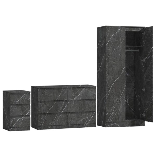 ZITA Grey Marble Effect 3 Piece Bedroom Set - 2 Door Wardrobe, 6 Drawer Chest & 3 Drawer Bedside, Stylish Bedroom Storage - Image 7