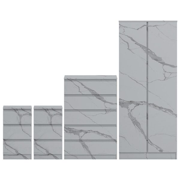 ZITA White Marble Effect 4 Piece Bedroom Set - 2 Door Wardrobe, Tall Chest & 2 Bedside Tables, Stylish Storage Solution - Image 3