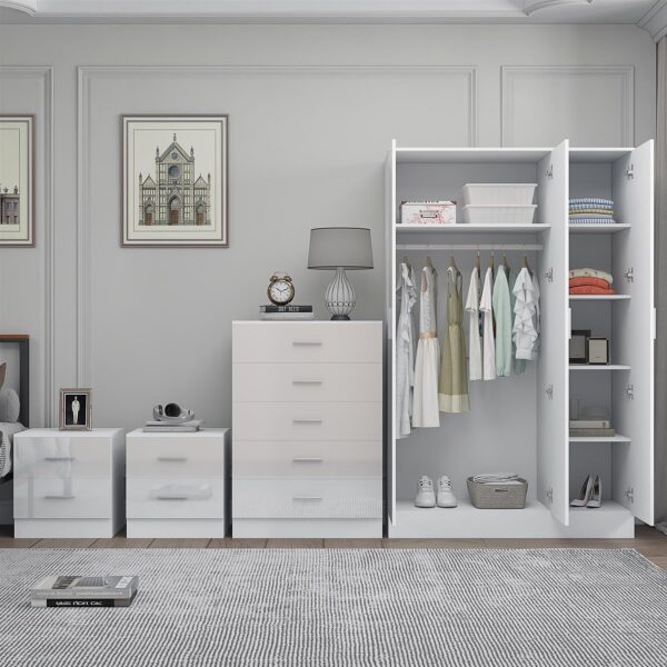 REFLECT Gloss 4pc Set - 3 Door Mirrored Wardrobe + 5 Draw Chest + 2 Bedsides - Image 38