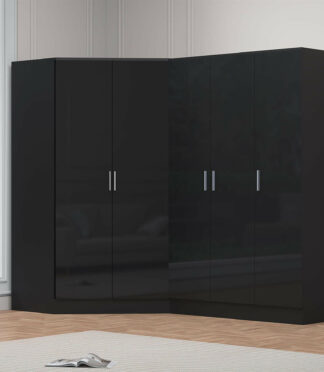 2 door corner and 2 door wardrobe black
