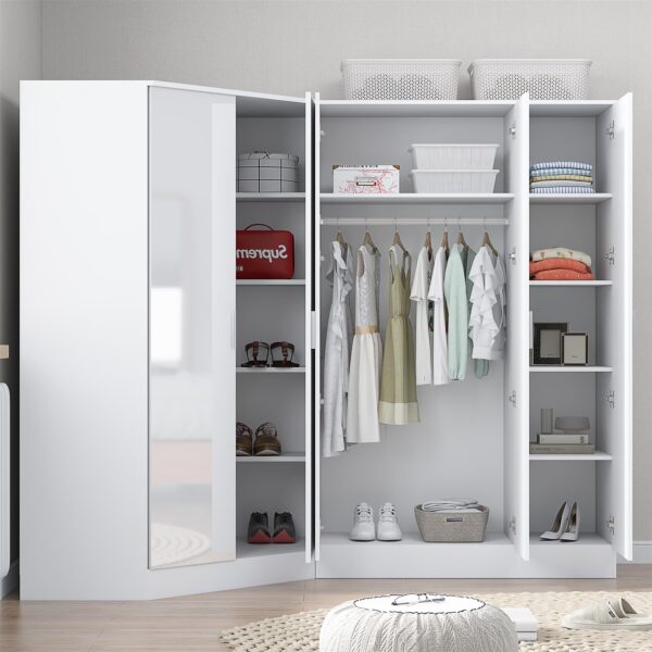 REFLECT Gloss 5 Door Wardrobe Bundle - 2 Door Corner + 3 Door Mirror Bedroom Set - Image 7