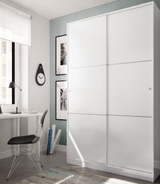 TOP White 2 Door Large Modern Sliding Bedroom Wardrobe - H: 200cm x W: 120cm x D: 50cm.