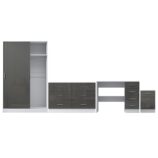 REFLECT Gloss 4pc Set - 2 Door Sliding Wardrobe + Wide Chest + Bedside + Desk.