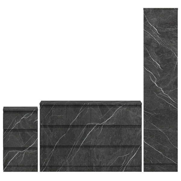 ZITA Grey Marble Effect 3 Piece Bedroom Set - 1-Door Wardrobe, Wide Chest & Bedside Table, Stylish Modern Bedroom Furniture - Image 5