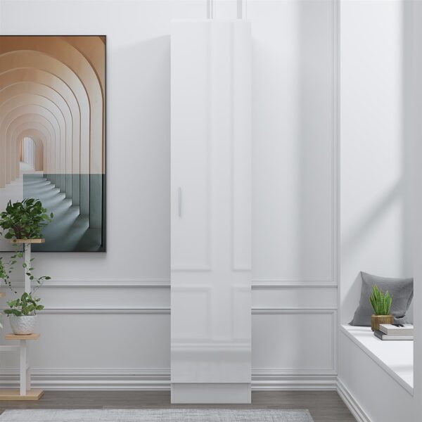 Reflect 1 Door High Gloss Wardrobe - White, Durable Melamine Finish - Modern Bedroom Storage - Single Door Wardrobe - Image 3