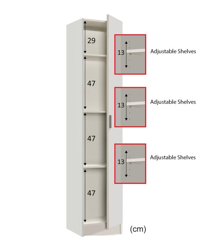 VITA White Utility Storage Cupboard - 1 Door Cabinet with 3 Shelves - Modular Storage for Kitchen or Utility Room.