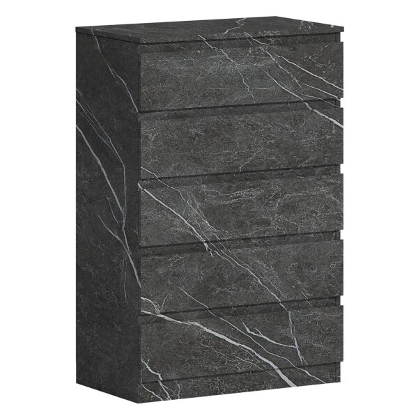 ZITA Grey Marble Effect 5 Drawer Chest - Modern Storage Unit, (L) 40cm x (W) 70cm x (H) 107cm, Stylish Bedroom Storage - Image 6