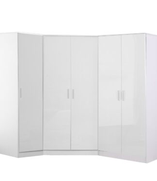 Reflect 3pc Wardrobe Bundle - 2 Door Corner + 2 Door Plain + 1 Door Plain - White Gloss & Matt White - H: 180cm x W: 179cm