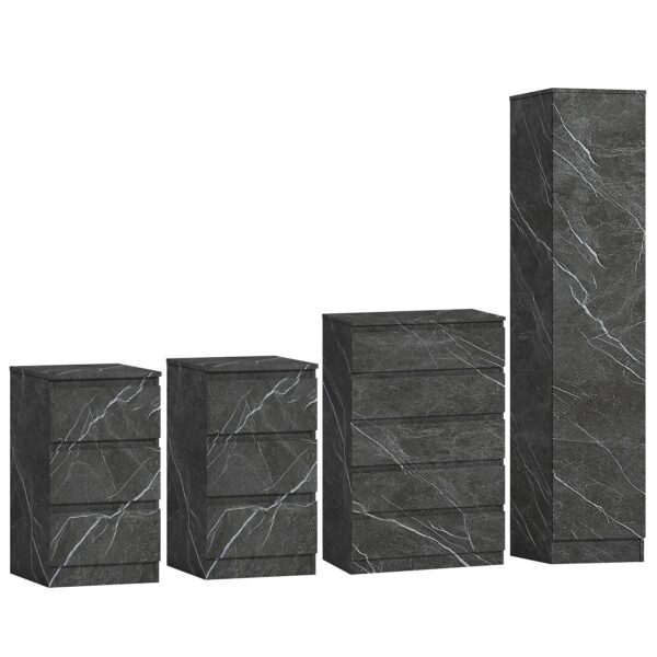 ZITA 4pc Set - 1 Door Wardrobe + Tall Chest + 2 Bedsides in White OR Grey Marble - Image 4
