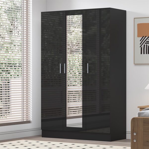 REFLECT High Gloss Bedroom Furniture Wardrobe Chest Bedside Desk Option in Black - Image 25