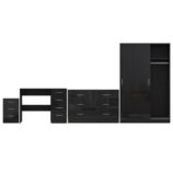 Reflect 2 Door Sliding Wardrobe, 6 Drawer Wide Chest, 3 Drawer Bedside, 4 Drawer Desk - Black Gloss & Black Oak - Modern Bedroom Furniture Set.