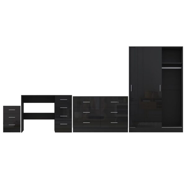 Reflect 2 Door Sliding Wardrobe, 6 Drawer Wide Chest, 3 Drawer Bedside, 4 Drawer Desk - Black Gloss & Black Oak - Modern Bedroom Furniture Set.