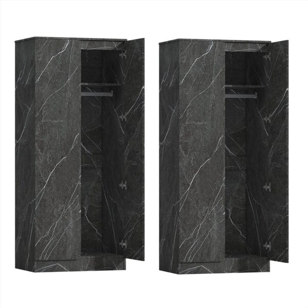 ZITA Grey Marble Effect 2 Piece Wardrobe Bundle - 2 x 2-Door Wardrobes, (L) 50cm x (W) 76cm x (H) 180cm.