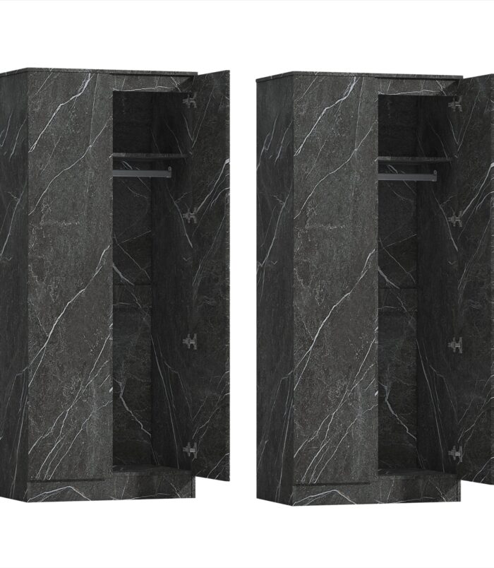 ZITA Grey Marble Effect 2 Piece Wardrobe Bundle - 2 x 2-Door Wardrobes, (L) 50cm x (W) 76cm x (H) 180cm.